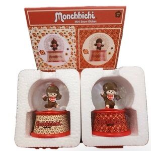 Monchhichi Mini Snow Globes Set New in Box NIB NWT Kawaii Kitsch Trinket
